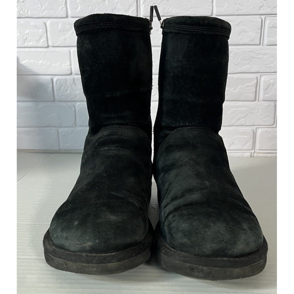 UGG Boots Black Suede Leather Sheepskin Lining Side Zipper Womens Sz 7